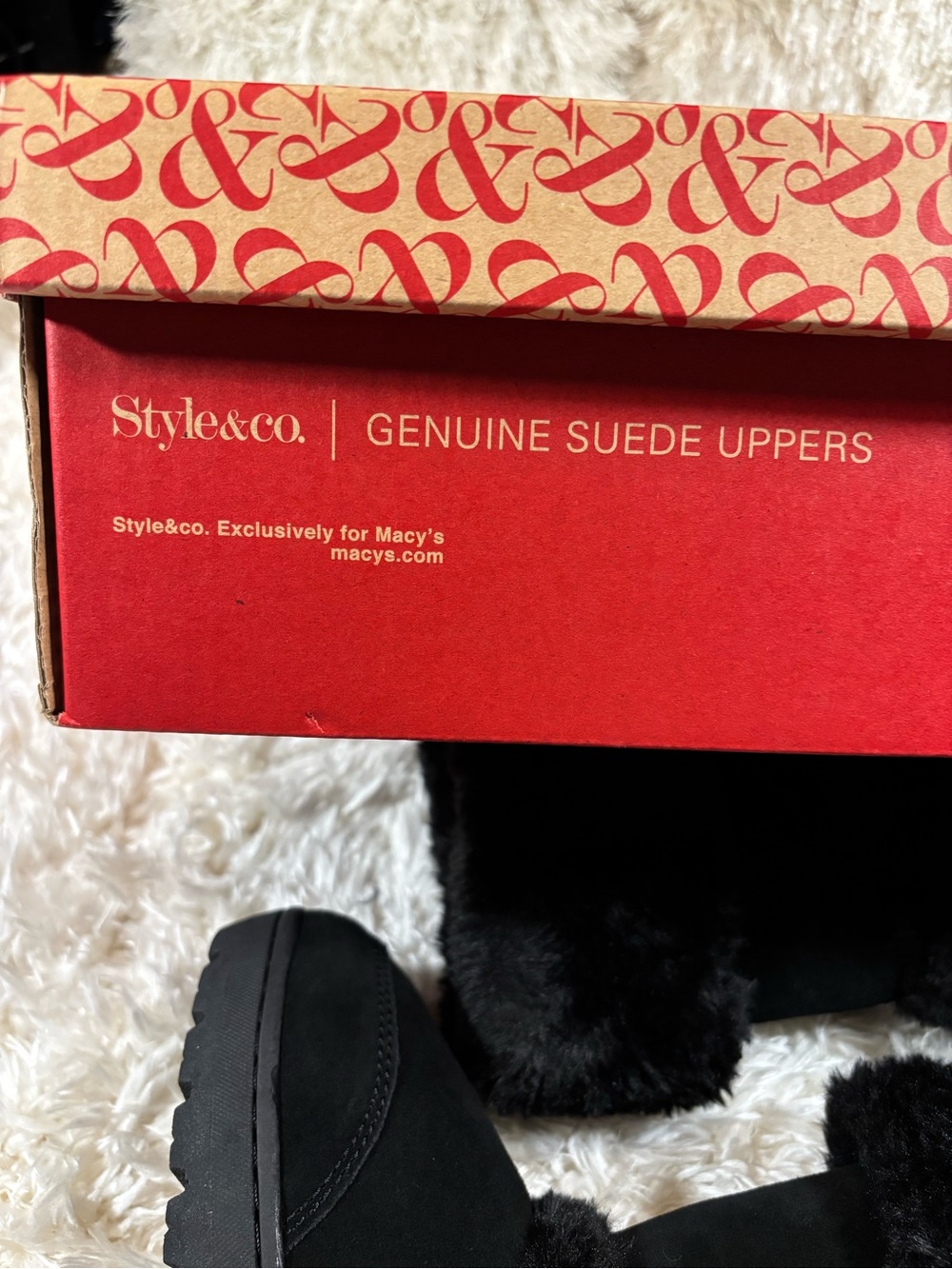 Style & Co Women's Witty Black Suede & Faux Fur Winter Boots-7 - Picture 4 of 8